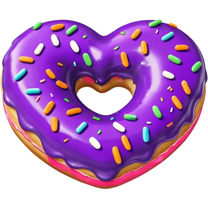 Realistic isolated heart shaped donut with purple color. emoji