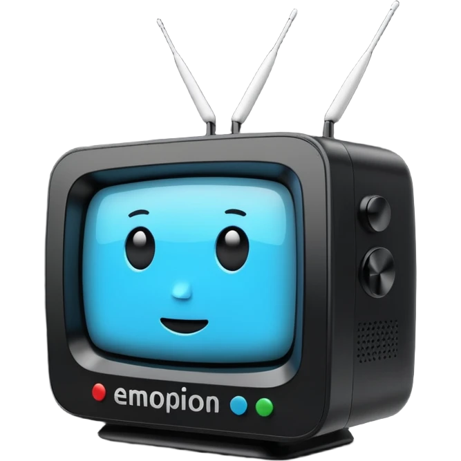 A simple 2d TV box facing the camera that has AI text. The TV has antennas on it. emoji