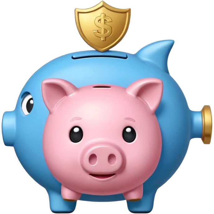 A clean and simple emoji-style icon: A stylized piggy bank with a coin dropping into it from above. Next to the piggy bank, a small shield symbolizing security and protection. Minimal details, rounded shapes, bright flat colors, consistent with standard emoji design. emoji