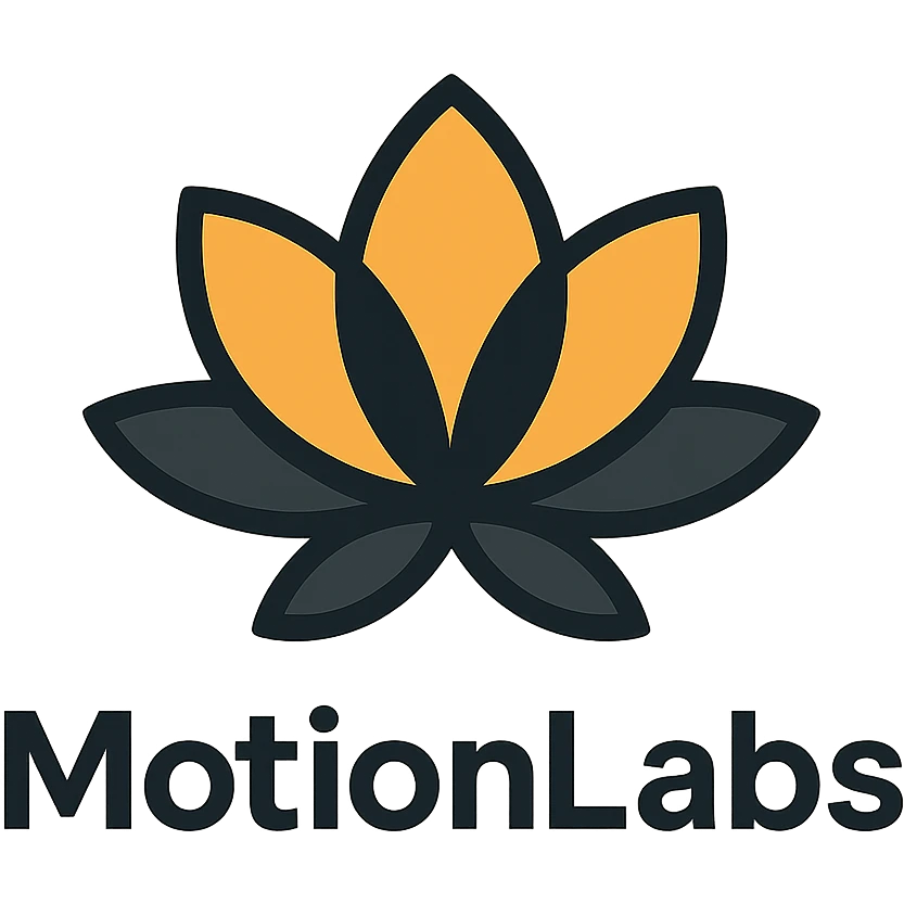 minimalist luxury logo for MotionLabs with lotus motif, colors #ffa31a, #1b1b1b, #ffffff, black background emoji