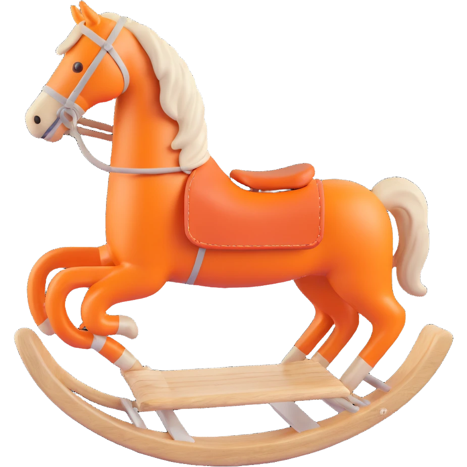 rocking horse, 3D style, driftwood rustic look, Hermès orange touch, minimal design, no text emoji