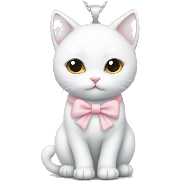 White cat with soft pink bow necklace and soft tones emoji