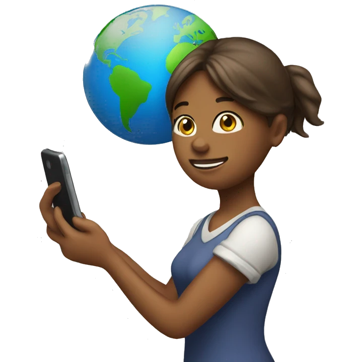 emoji of a girl holding a phone and a globe with internet hovering above the phone emoji