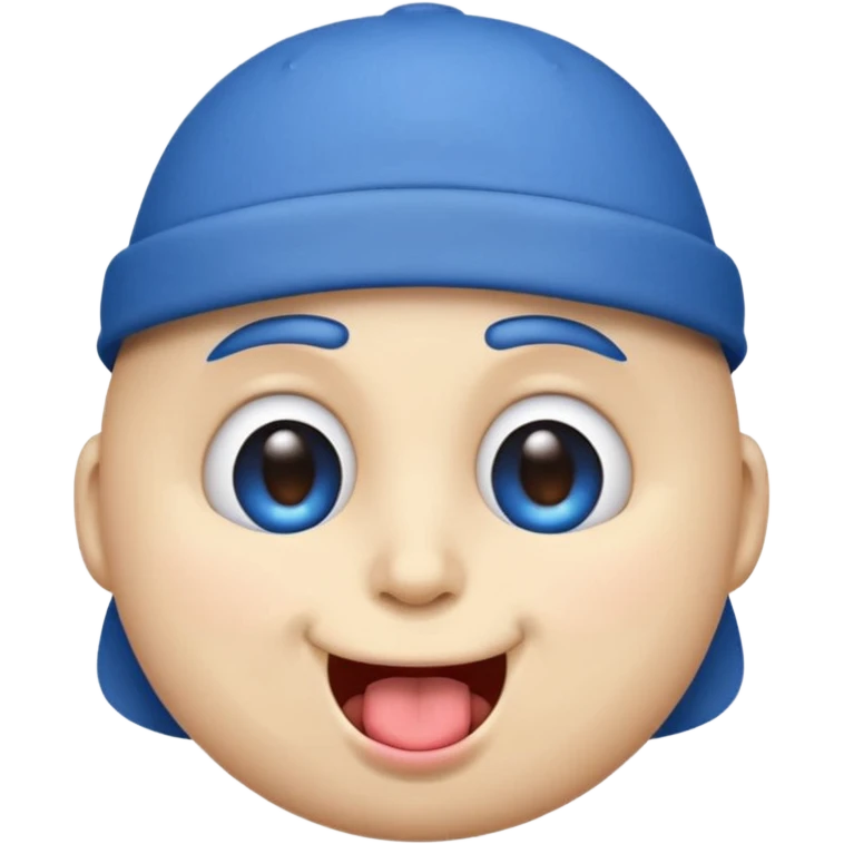 An emoji with a blue hat on its head and 1 blink and tongue sticking out emoji