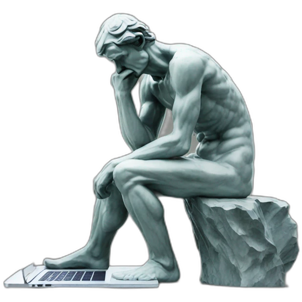 Rodin’s thinker at a laptop emoji