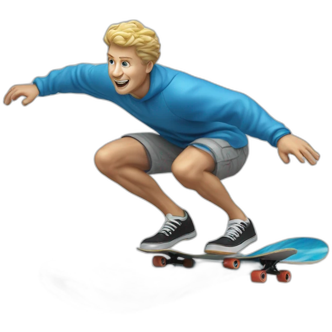 hyper real white dude surfing blue ocean wave on a skate board emoji