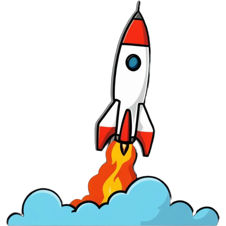 A colorful rocket blasting off with flames and clouds of smoke emoji