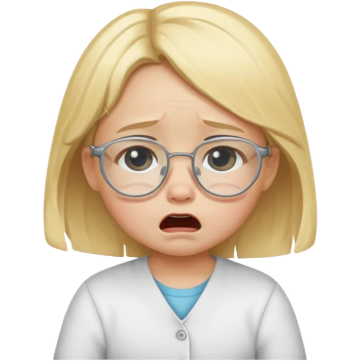 blond baby girl crying with glasses emoji