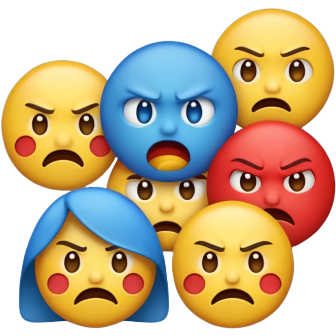 An angry emoji + sad emoji + silly emoji emoji