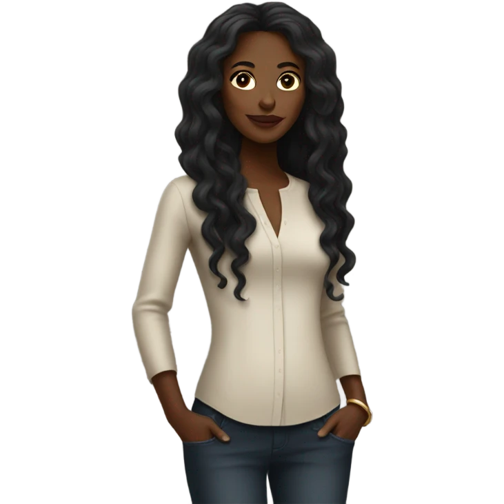 black woman with long hair and a nice top emoji