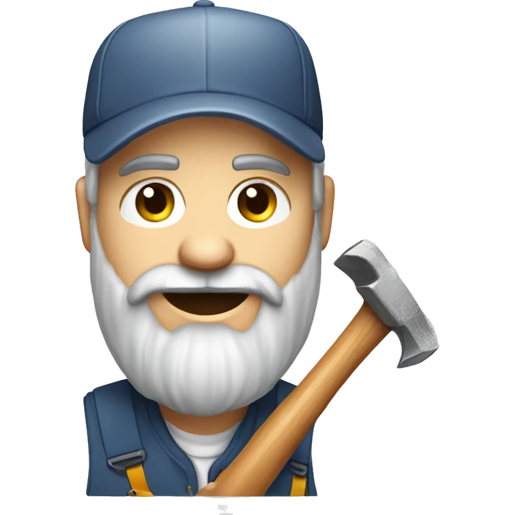 Bearded man with cap fixing a car with hammer realistic  emoji