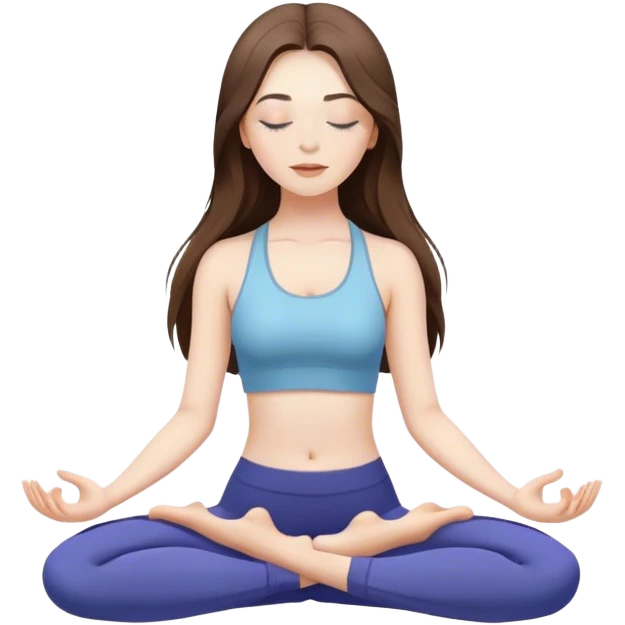 beautiful pale brunette girl with long hair doing yoga with eyes closed emoji