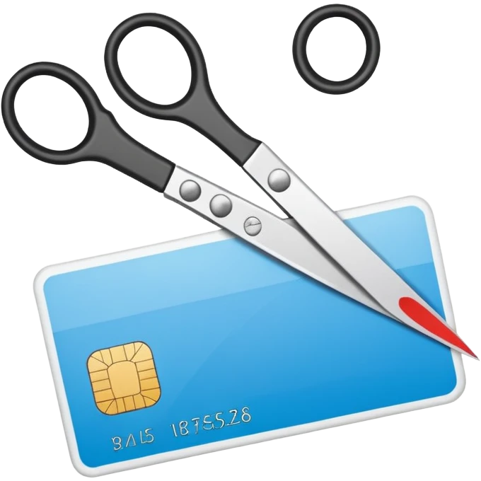 Scissors cutting an ID card in 2 halfs.hyper realistic emoji