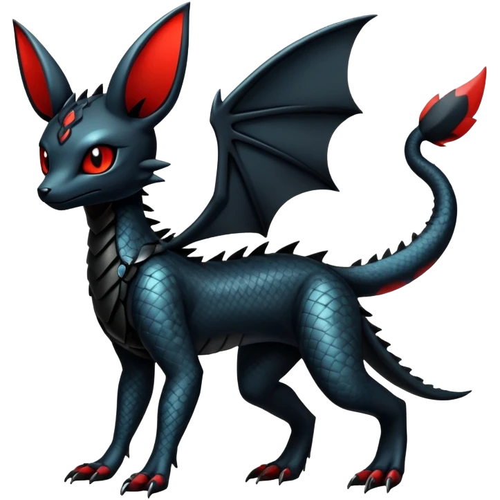 Sophisticated Modern Gothic Gloomy Futuristic Scaly Cyber-Salandit-Umbreon-Litten-Hybrid (Full body) emoji