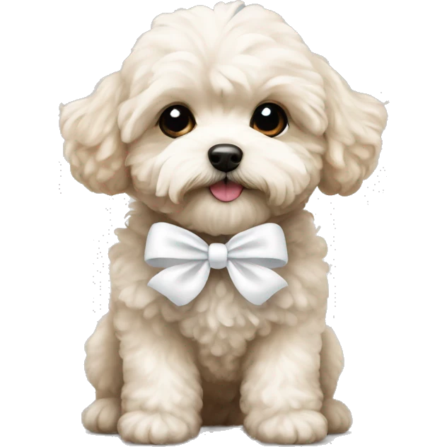 Cute baby dog Maltipoo with white bow emoji