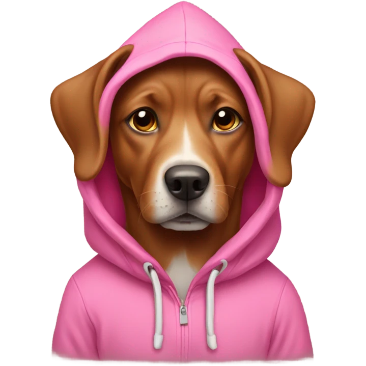 Brown dog wearing pink hoodie emoji