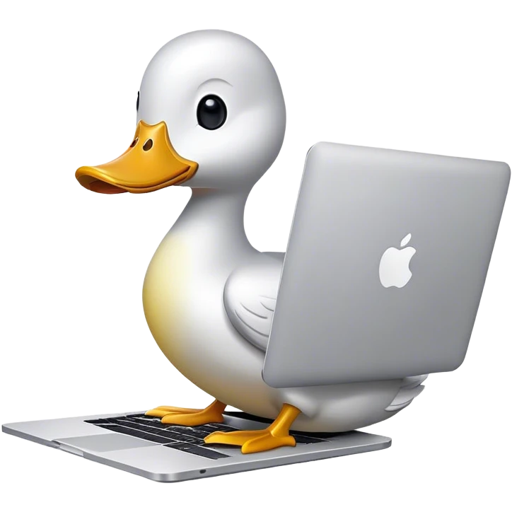 A cartoon duck using one macbook emoji