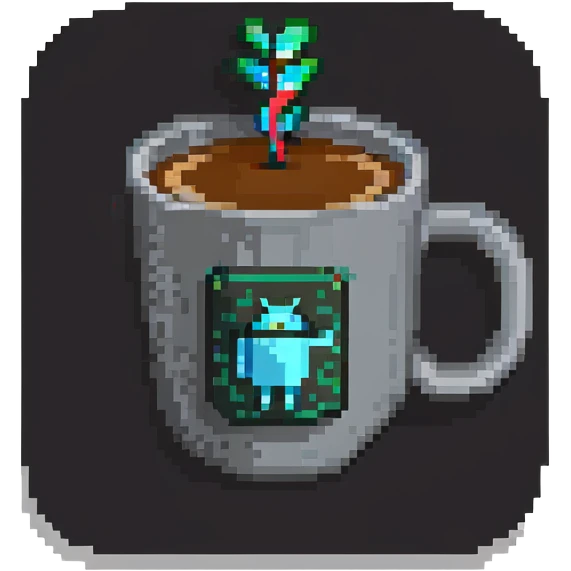 Coffee cup with code symbols, programming logo emoji