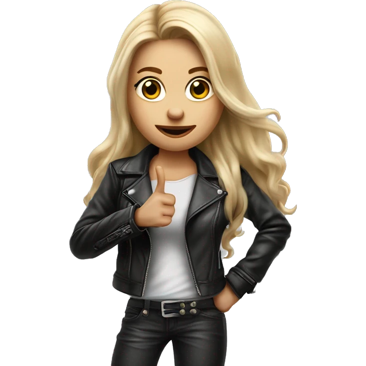 Blonde women with LONG HAIR, in Leather Jacket, Body Covered with Tattoos, POINTING YOU FORWARD with her HAND with INDEX FINGER, Hyper Realistic emoji