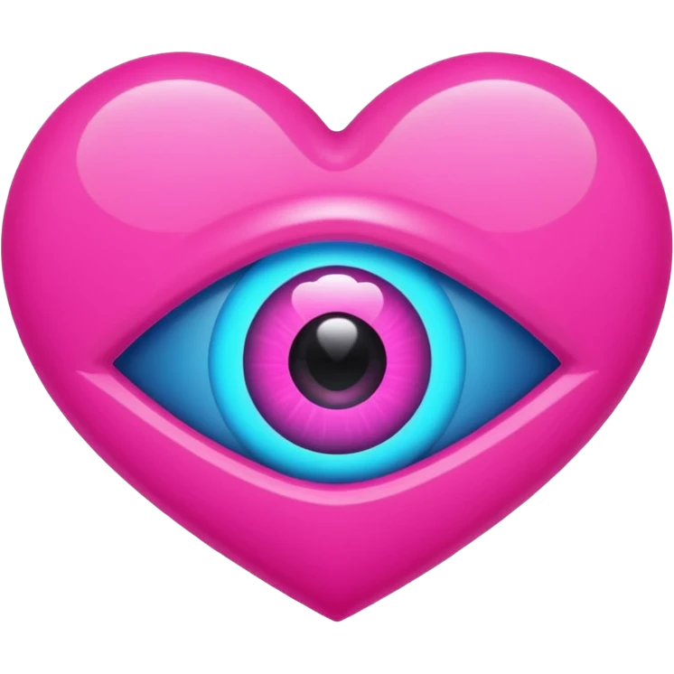 A pink neon heart with a eye in the center emoji