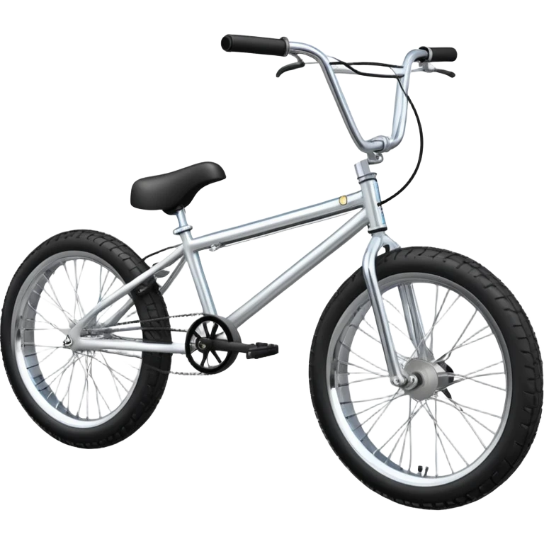 BMX bike with chrome frame, side view, small wheels with fat tires, high rise handlebars, pegs on axles, iOS emoji style emoji