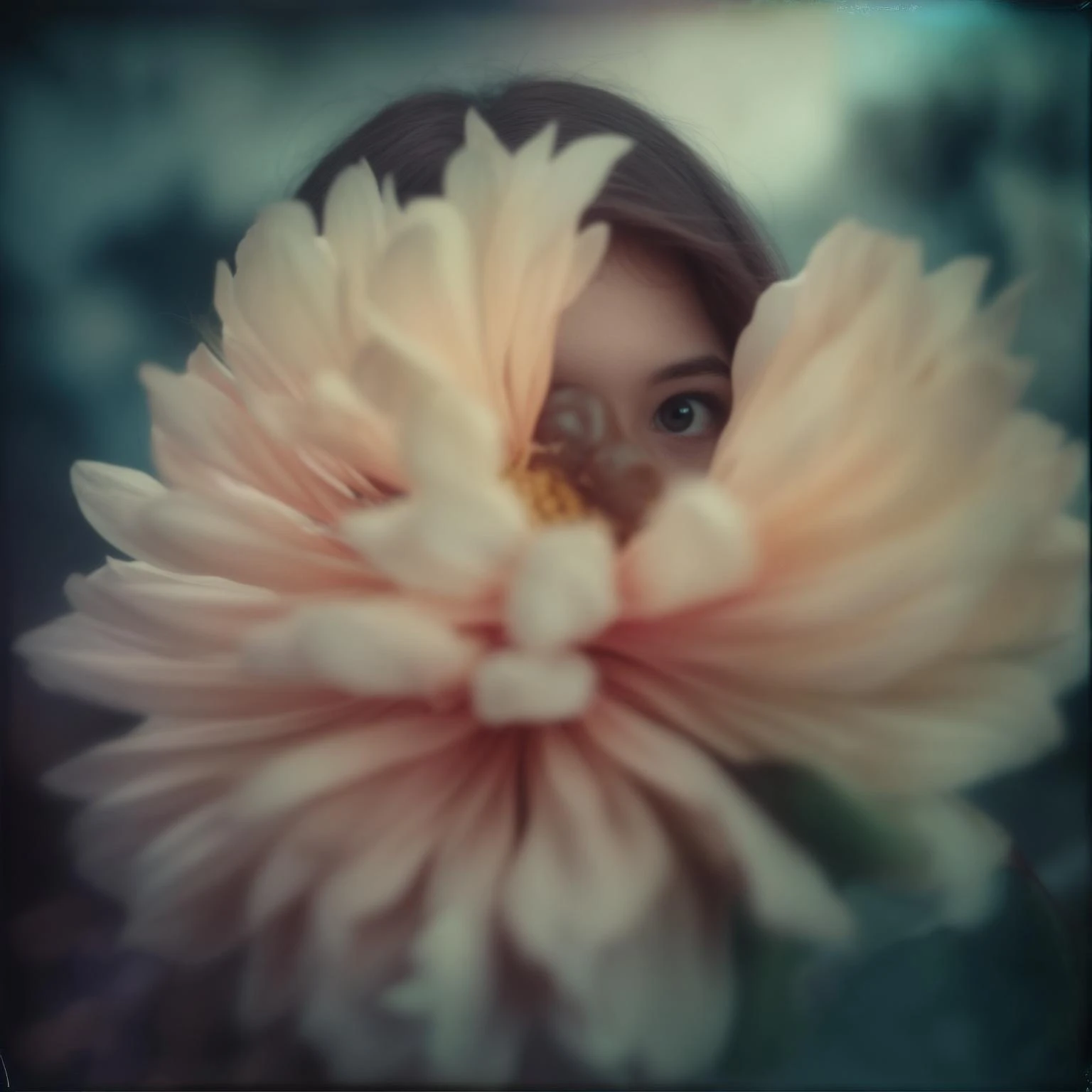 Person peaking from back of the flower with cinematic blur emoji