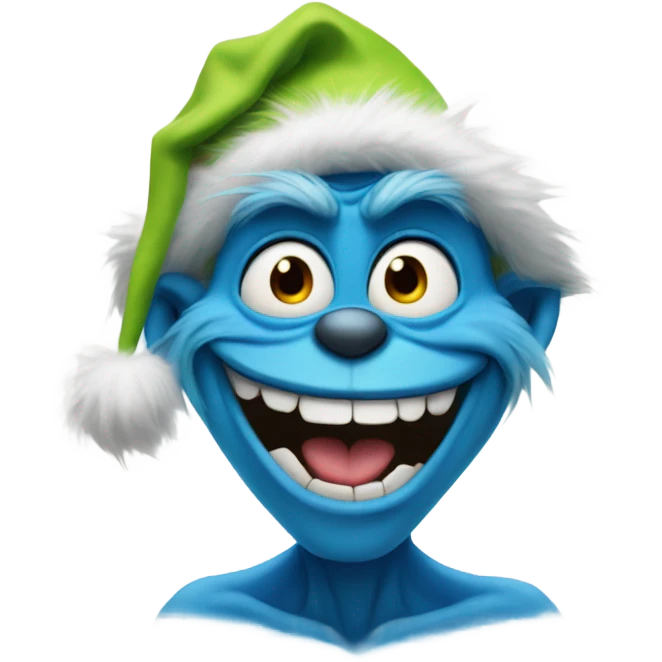 Blue grinch with a big smile emoji