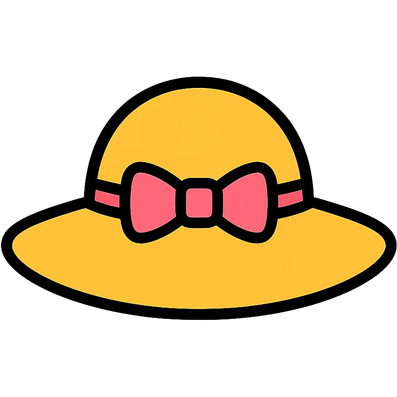 lady's hat with a pink bow icon in lineal color with black outlines emoji