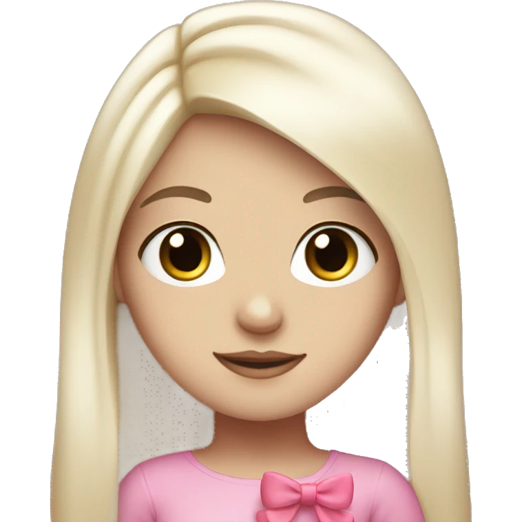 white girl, cute with black long straight hair with pink bow emoji