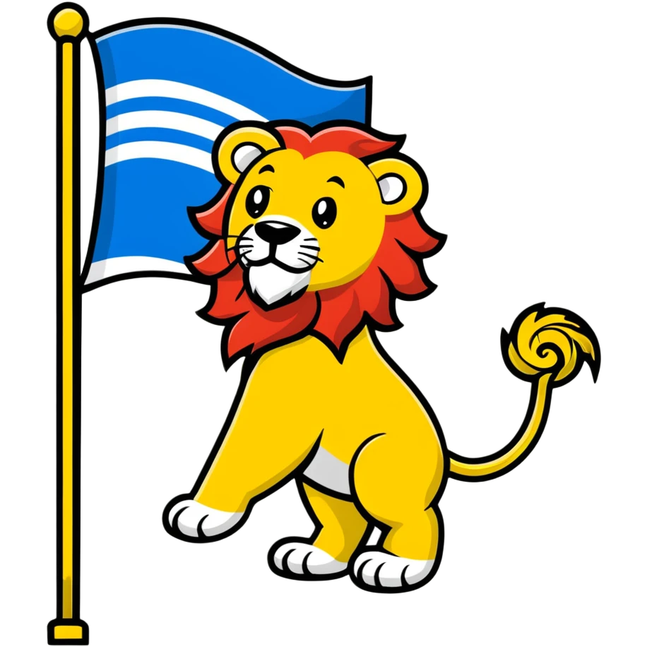 Flag of Zeeland with blue and white wavy stripes and a yellow lion emoji