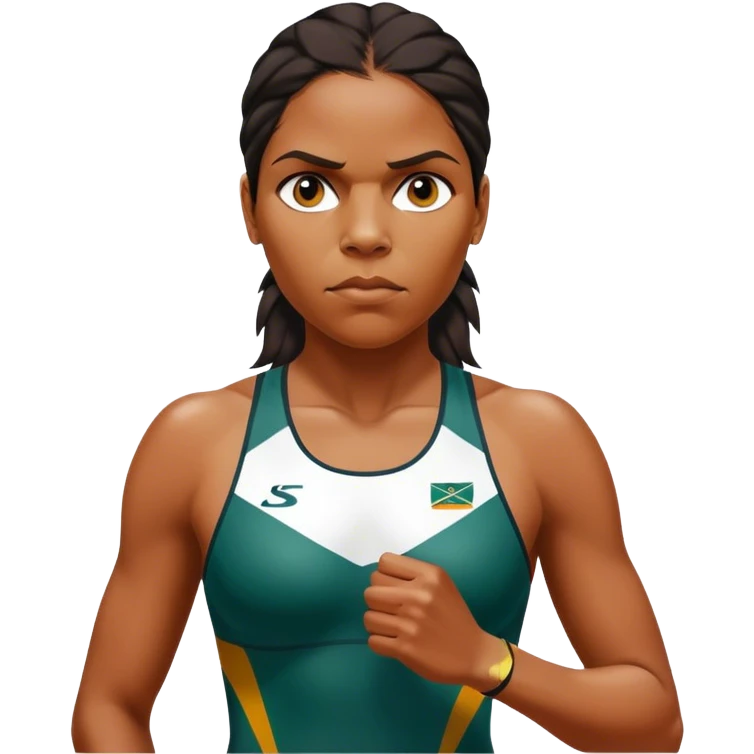 Cinematic Realistic portrait of Cathy Freeman, shown as an iconic Australian athlete with a focused, determined expression and modern athletic attire accented with subtle native motifs, rendered in dynamic, vibrant lighting emoji