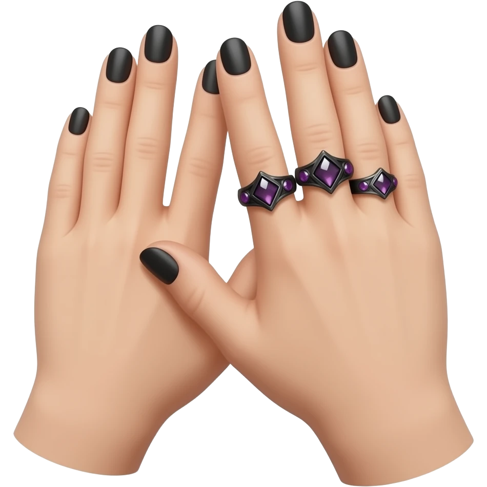 Hands clapping together, with black nailpolish - and 2 black Gothic rings with small black and purple gemstones on one hand. emoji