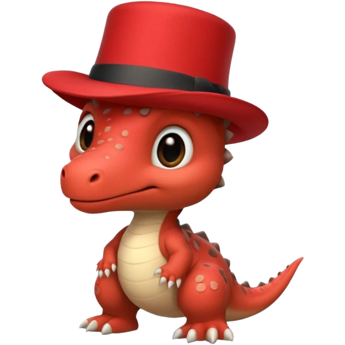A very cute and adorable anthropomorphic baby dinosaur with a red top hat emoji