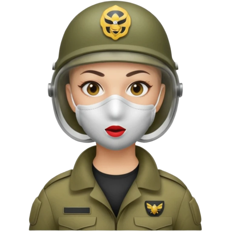 woman soldier with hair style wearing mouth mask emoji