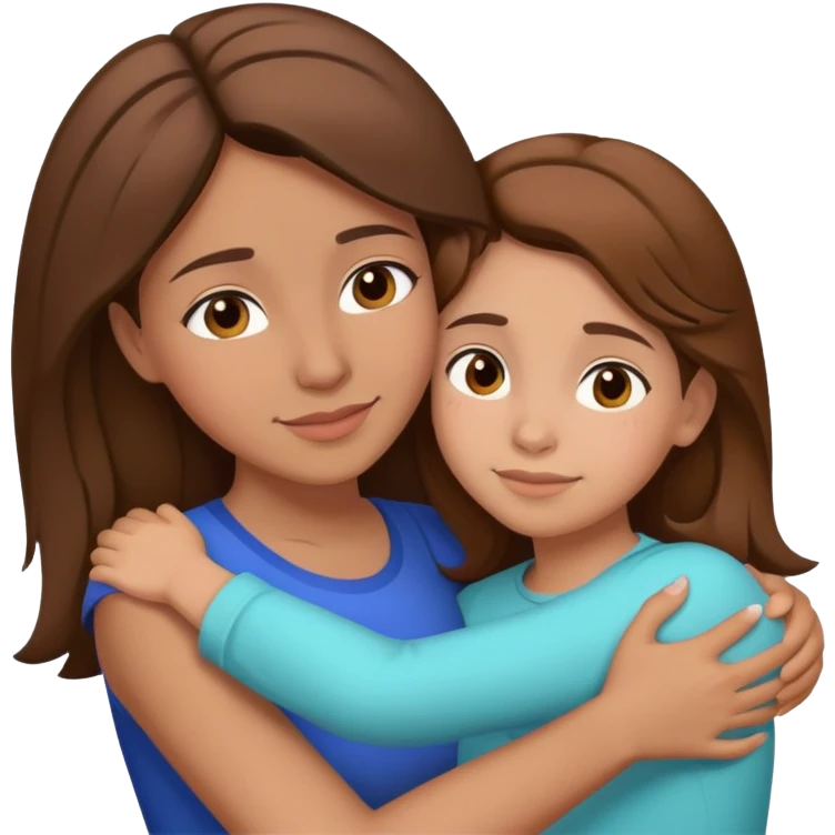 Hispanic mother and teen daughter brown hair hugging emoji