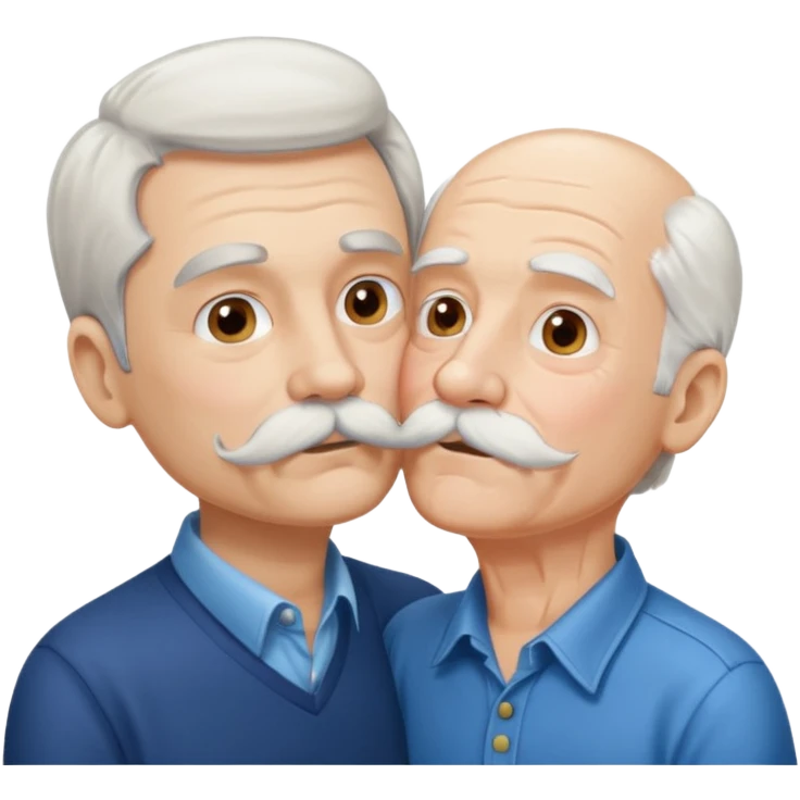 Young brunette man with mustache kissing old man with white hair and mustache emoji