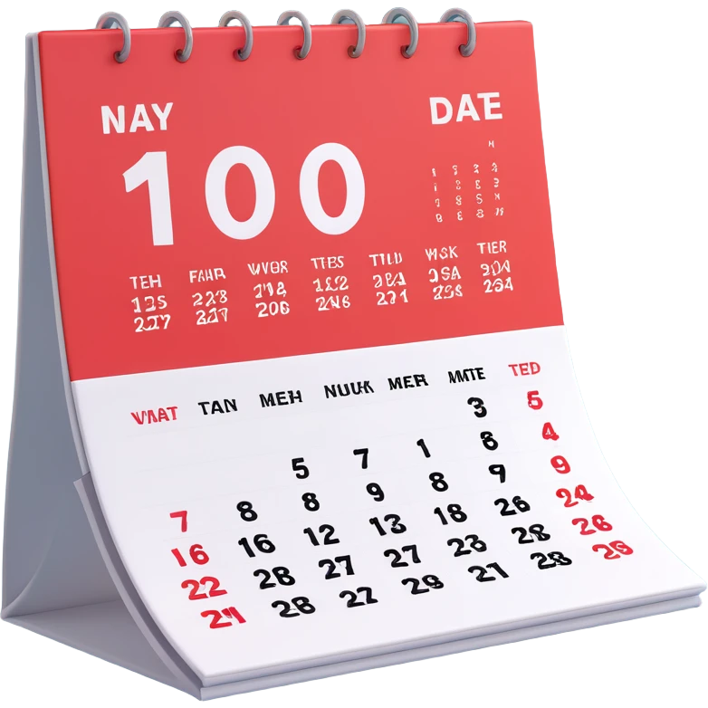 Apple-style 3D emoji icon of a calendar in perspective view, minimalistic design, only one centered date number, no month name, no weekday, no text or symbols other than the single number, realistic glossy material, soft depth, clean and detailed rendering emoji