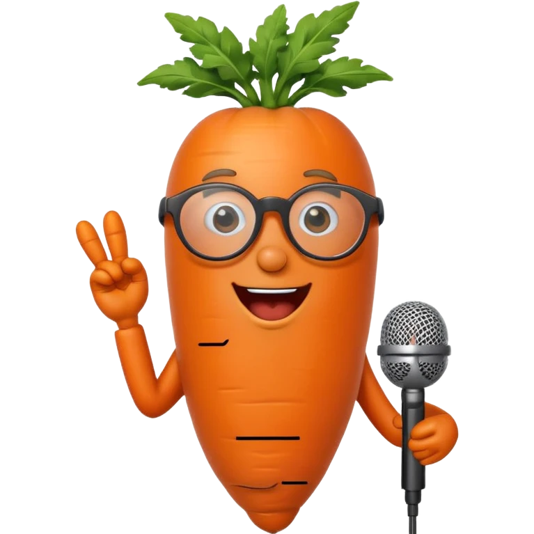 singing carrot wearing glasses with microphone emoji