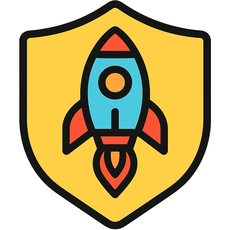 rocket badge, modern icon, clean lines, flat color, minimal, suitable for app achievement badge emoji
