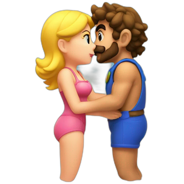 at the beach, mario and peach love kiss emoji