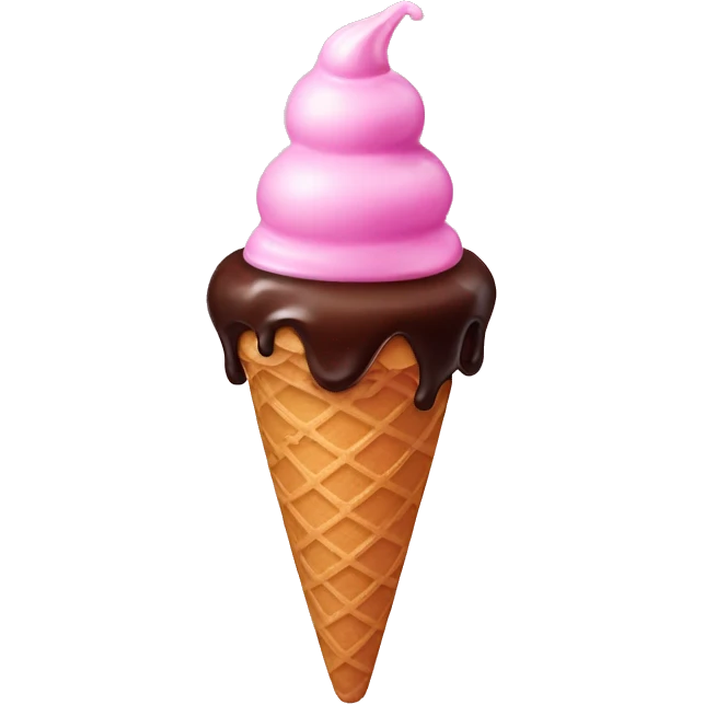 Pink ice cream with cone chocolate sauce  emoji