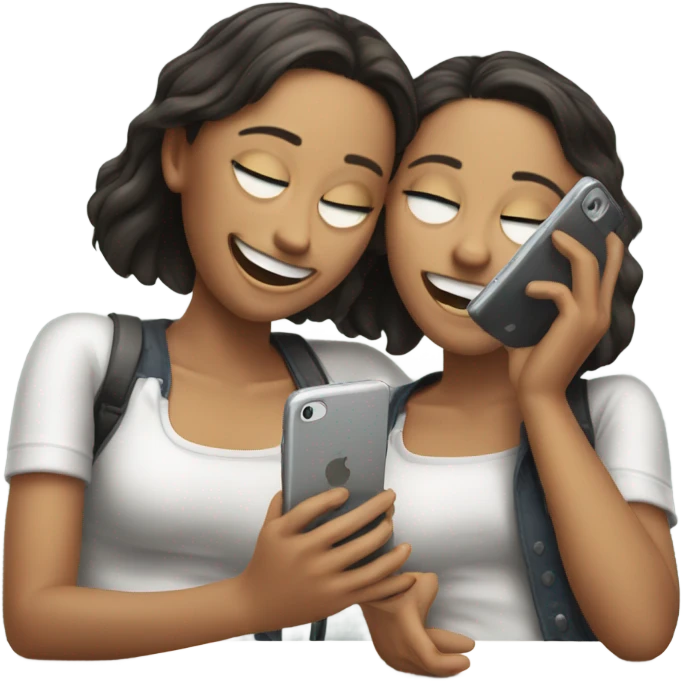 two girls laying in bad laughing at their cell phones emoji
