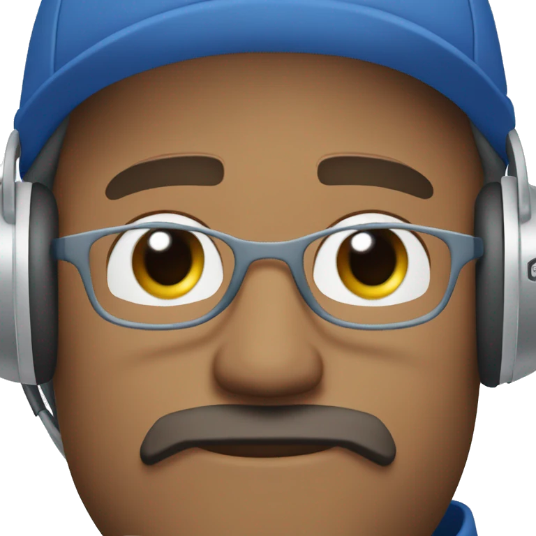 white man blue eyes with goatee and snapback, headphones on head emoji