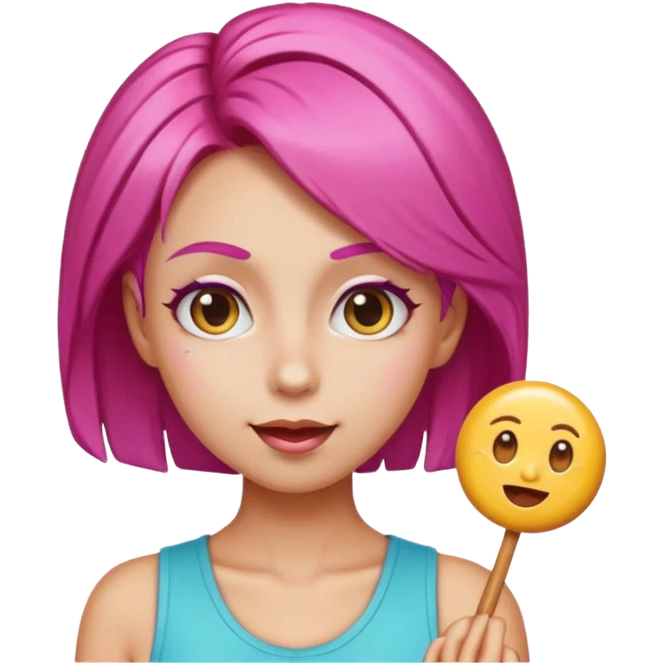 v-line face, candy hair, slim and small woman, emoji with various emotions emoji