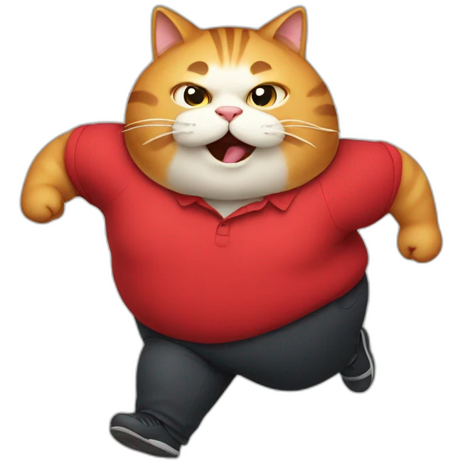 fat cat with red shirt running emoji