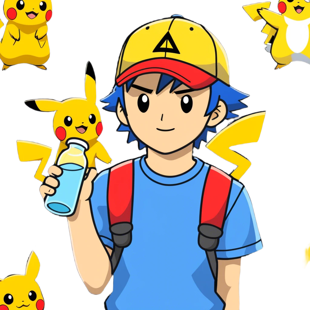 21 yo Handsome Ash Ketchum using a bong with picachu and other pokemon  emoji