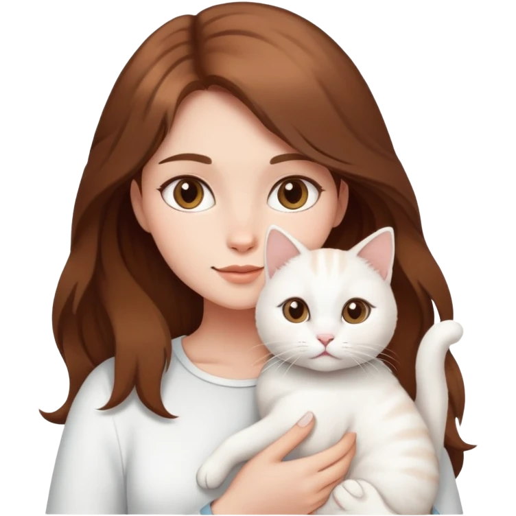 Brown hair girl holding a white cat emoji