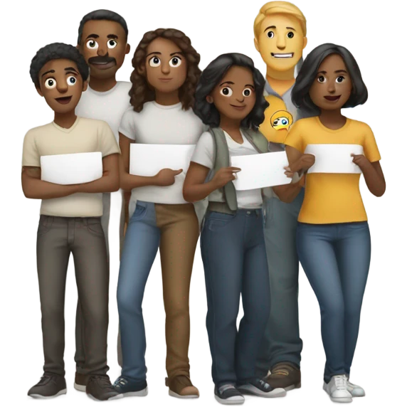 group of people standing holding signs emoji