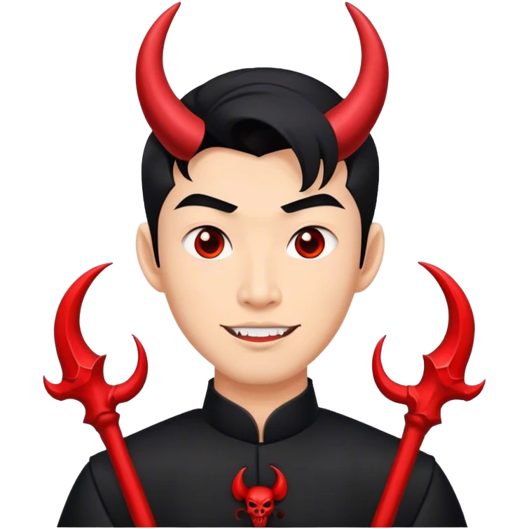 an asian male bride with the face of devil in black wedding dress emoji