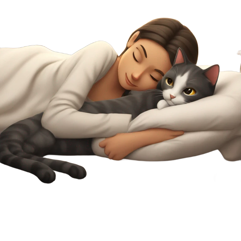 peaceful cat resting indoors with a beautiful girl  emoji